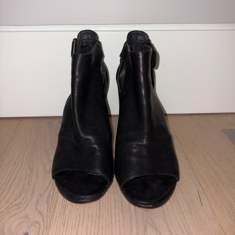 Stuart Weitzman Black Leather 4" heel open toe bootie